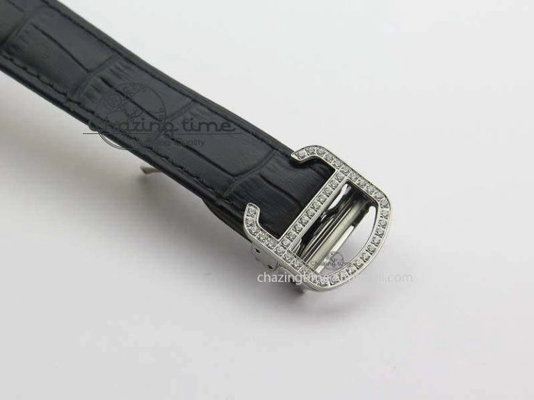 Ballon Bleu De Cartier Tourbillon SS Full Paved Diamonds On Black Leather Strap ComfortFit 6321