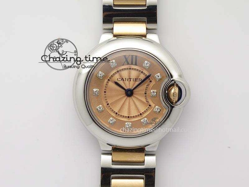 Ballon Bleu De V6 28.5mm SS RG Champagne Gold Dial On SS RG Bracelet Ronda Quartz QuickDry 10785