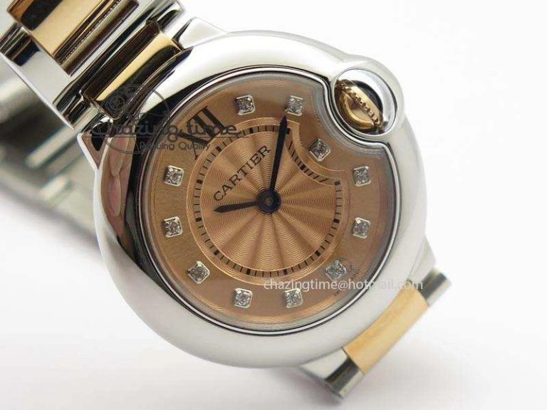 Ballon Bleu De V6 28.5mm SS RG Champagne Gold Dial On SS RG Bracelet Ronda Quartz QuickDry 10785