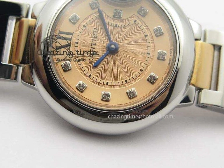 Ballon Bleu De V6 28.5mm SS RG Champagne Gold Dial On SS RG Bracelet Ronda Quartz QuickDry 10785