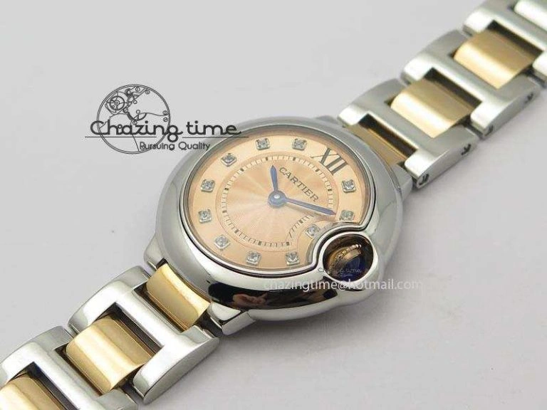 Ballon Bleu De V6 28.5mm SS RG Champagne Gold Dial On SS RG Bracelet Ronda Quartz QuickDry 10785