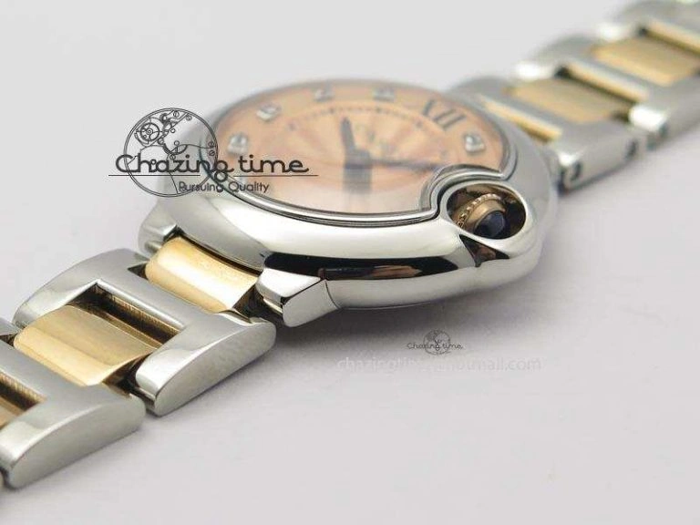 Ballon Bleu De V6 28.5mm SS RG Champagne Gold Dial On SS RG Bracelet Ronda Quartz QuickDry 10785
