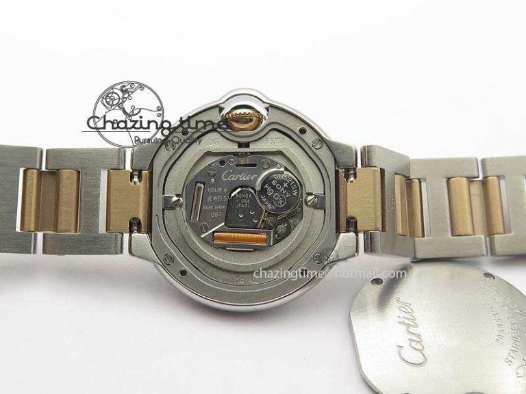 Ballon Bleu De V6 28.5mm SS RG Champagne Gold Dial On SS RG Bracelet Ronda Quartz QuickDry 10785