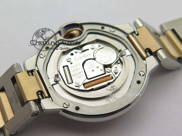 Ballon Bleu De V6 28.5mm SS RG Champagne Gold Dial On SS RG Bracelet Ronda Quartz QuickDry 10785