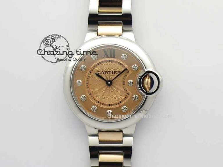 Ballon Bleu De V6 33mm SS RG Champagne Gold Dial On SS RG Bracelet Ronda Quartz WellDesigned 10776