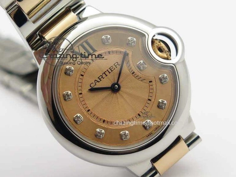 Ballon Bleu De V6 33mm SS RG Champagne Gold Dial On SS RG Bracelet Ronda Quartz GoAnywhere 6335