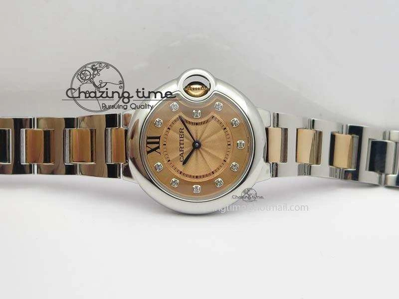 Ballon Bleu De V6 33mm SS RG Champagne Gold Dial On SS RG Bracelet Ronda Quartz GoAnywhere 6335