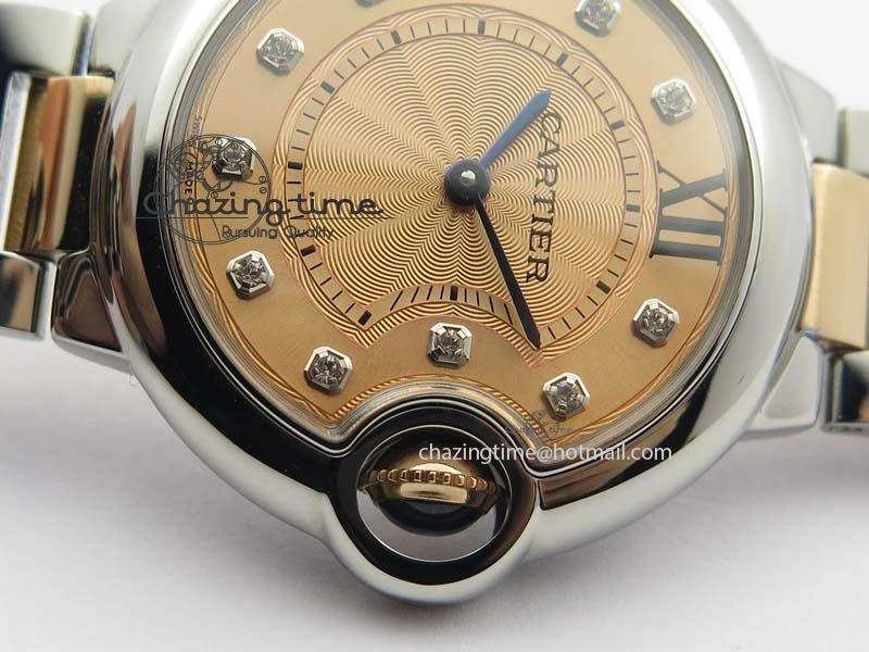 Ballon Bleu De V6 33mm SS RG Champagne Gold Dial On SS RG Bracelet Ronda Quartz GoAnywhere 6335