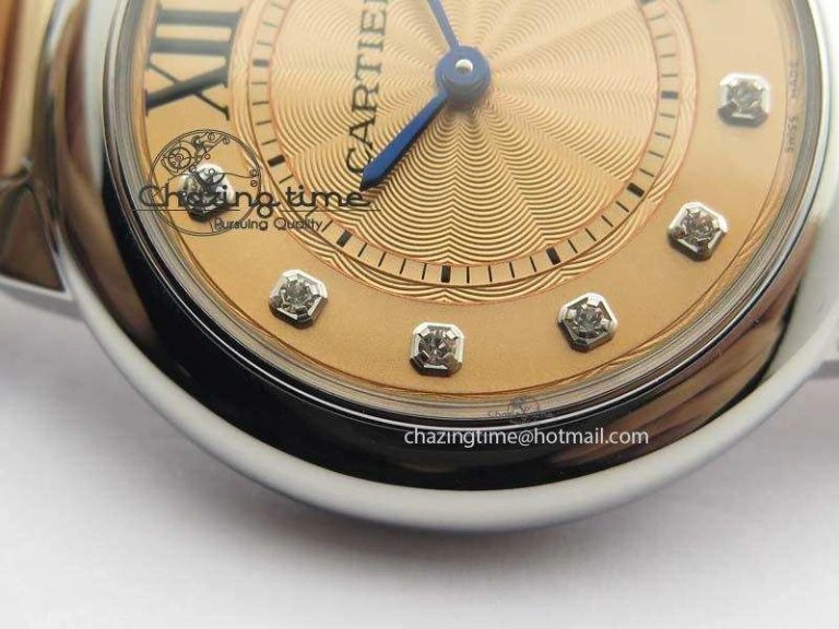 Ballon Bleu De V6 33mm SS RG Champagne Gold Dial On SS RG Bracelet Ronda Quartz GoAnywhere 6335