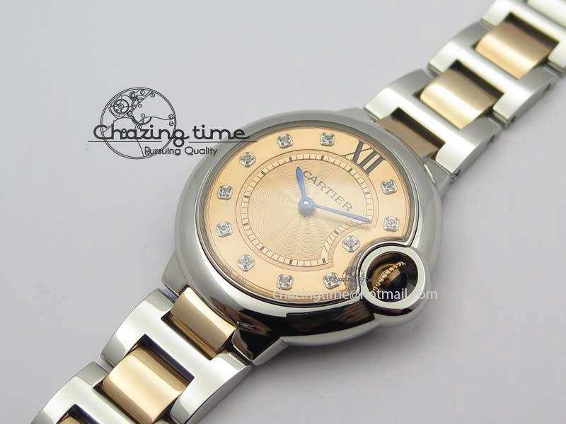 Ballon Bleu De V6 33mm SS RG Champagne Gold Dial On SS RG Bracelet Ronda Quartz GoAnywhere 6335