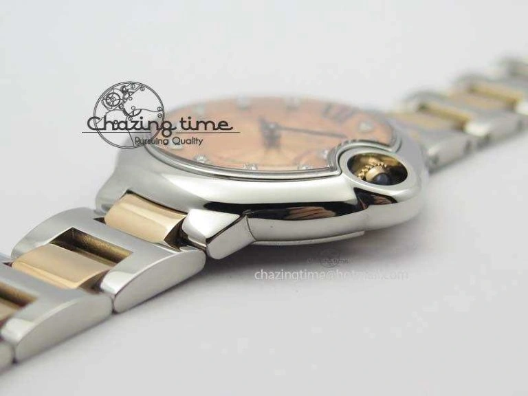 Ballon Bleu De V6 33mm SS RG Champagne Gold Dial On SS RG Bracelet Ronda Quartz GoAnywhere 6335