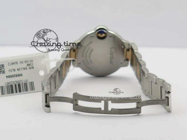 Ballon Bleu De V6 33mm SS RG Champagne Gold Dial On SS RG Bracelet Ronda Quartz GoAnywhere 6335