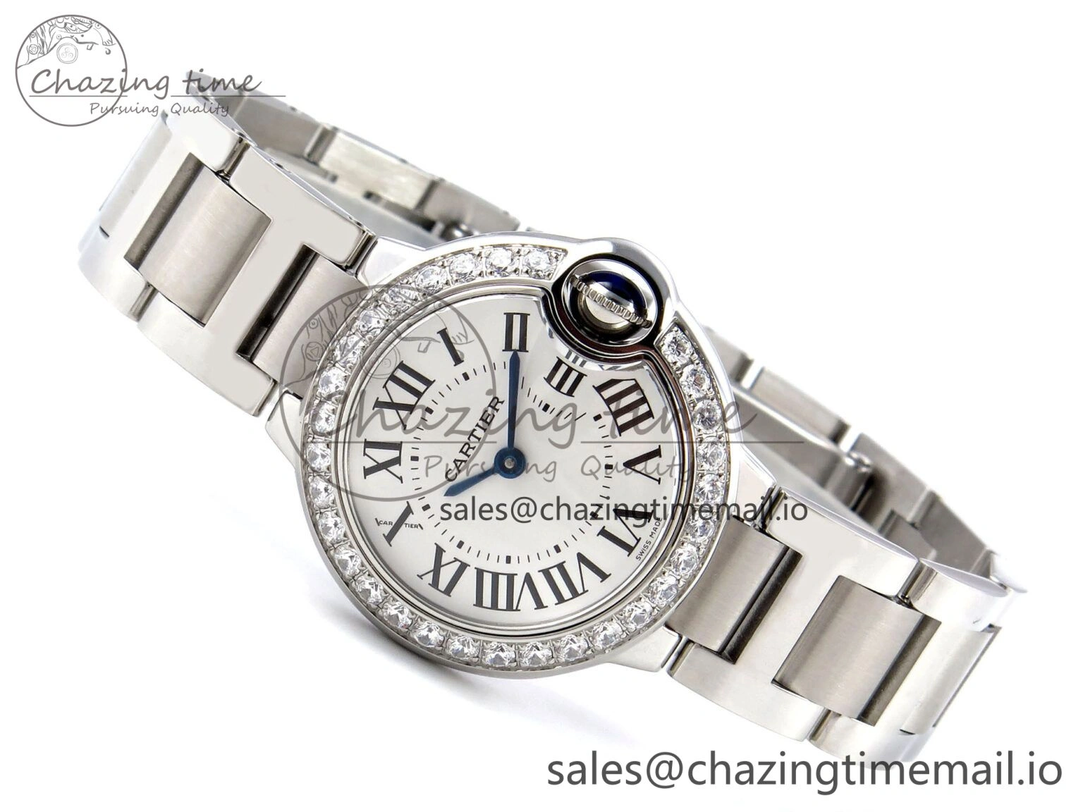 UrbanChic Ballon Bleu Ladies 28mm SS AF 1:1 Best Edition White Dial Big Diamonds Bezel on SS Bracelet Ronda Quartz 5893