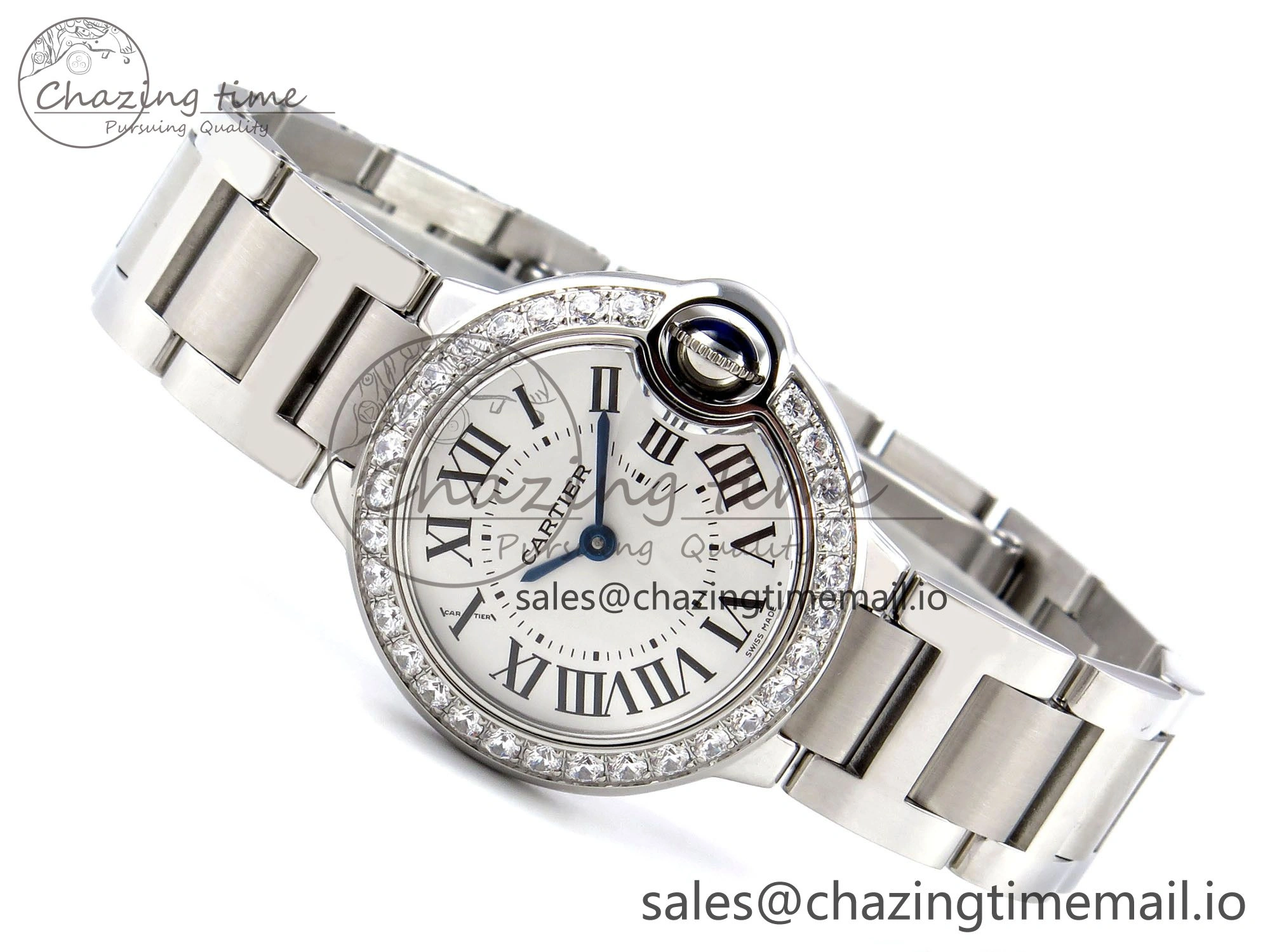 UrbanChic Ballon Bleu Ladies 28mm SS AF 1:1 Best Edition White Dial Big Diamonds Bezel on SS Bracelet Ronda Quartz 5893