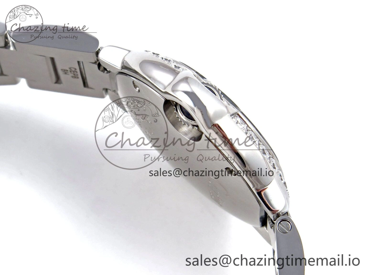 UrbanChic Ballon Bleu Ladies 28mm SS AF 1:1 Best Edition White Dial Big Diamonds Bezel on SS Bracelet Ronda Quartz 5893