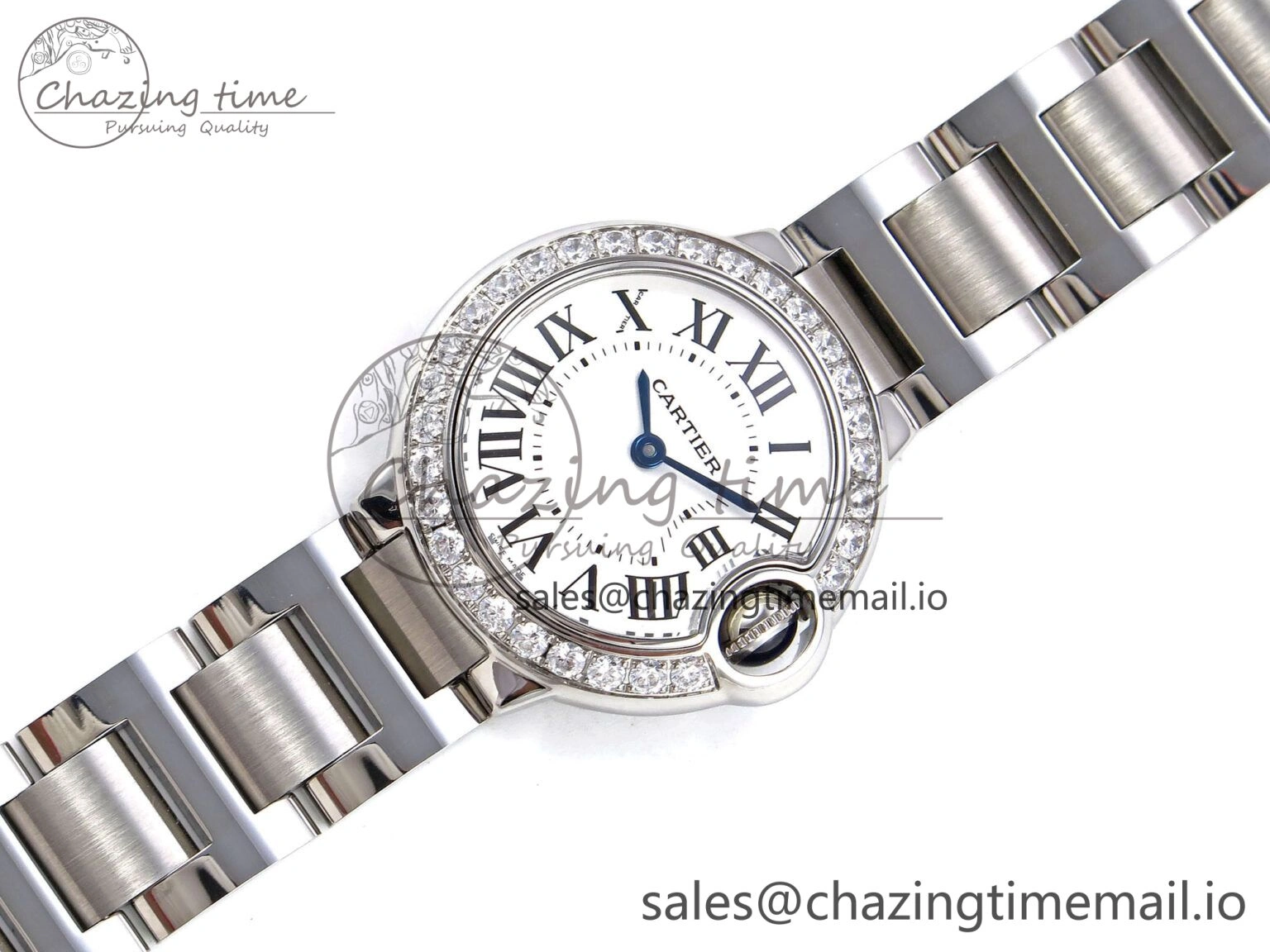 UrbanChic Ballon Bleu Ladies 28mm SS AF 1:1 Best Edition White Dial Big Diamonds Bezel on SS Bracelet Ronda Quartz 5893