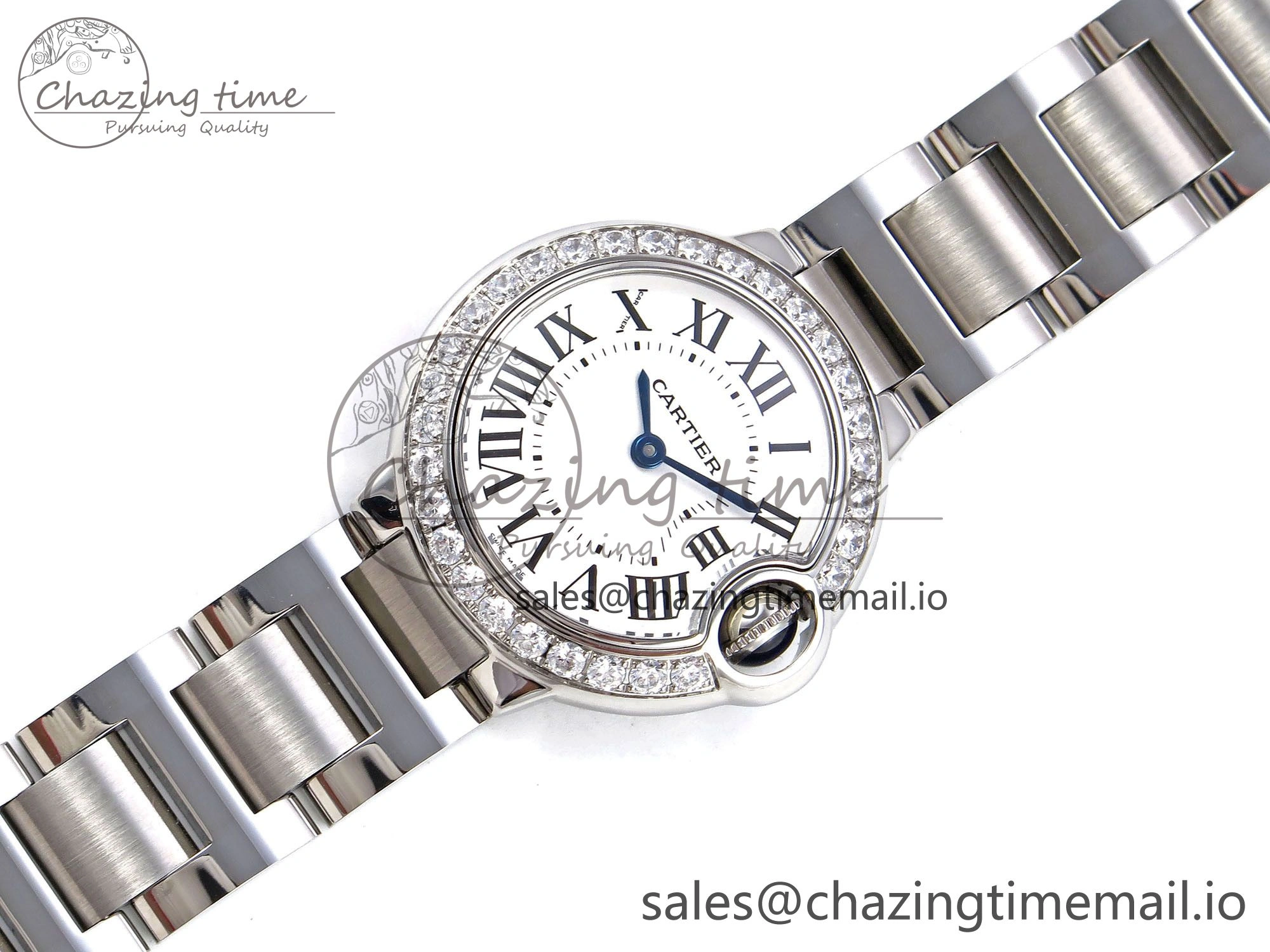 UrbanChic Ballon Bleu Ladies 28mm SS AF 1:1 Best Edition White Dial Big Diamonds Bezel on SS Bracelet Ronda Quartz 5893