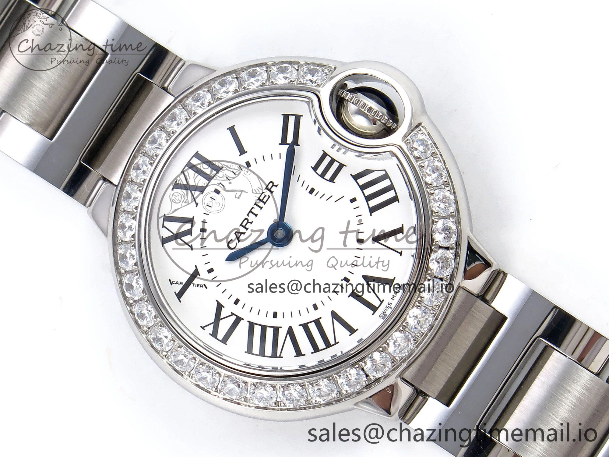 UrbanChic Ballon Bleu Ladies 28mm SS AF 1:1 Best Edition White Dial Big Diamonds Bezel on SS Bracelet Ronda Quartz 5893