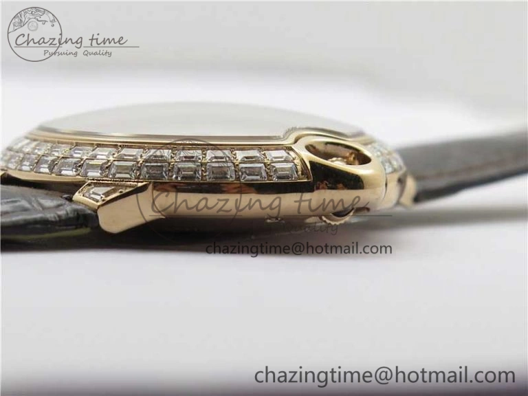 Ballon Bleu T Diamond RG Full Paved Diamonds with Roman Markers Dial on Brown Leather Strap Miyota Unique 6094