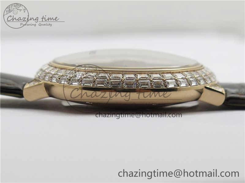 Ballon Bleu T Diamond RG Full Paved Diamonds with Roman Markers Dial on Brown Leather Strap Miyota Unique 6094