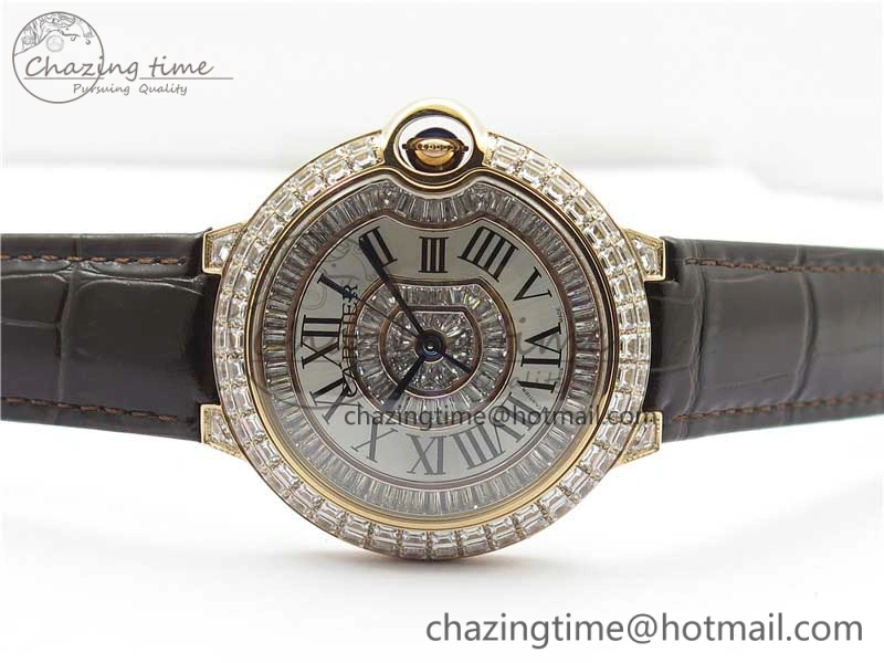 Ballon Bleu T Diamond RG Full Paved Diamonds with Roman Markers Dial on Brown Leather Strap Miyota Unique 6094
