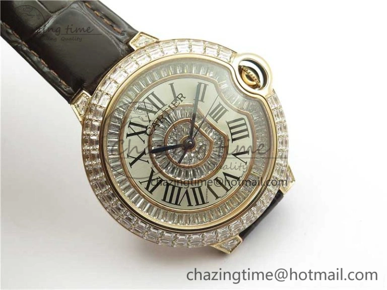 Ballon Bleu T Diamond RG Full Paved Diamonds with Roman Markers Dial on Brown Leather Strap Miyota Unique 6094