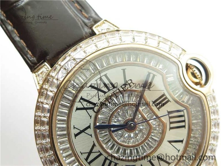 Ballon Bleu T Diamond RG Full Paved Diamonds with Roman Markers Dial on Brown Leather Strap Miyota Unique 6094