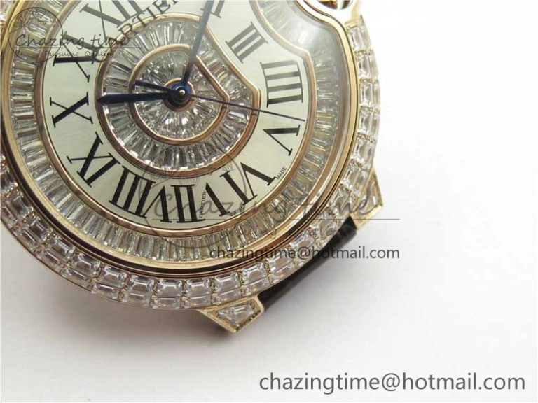 Ballon Bleu T Diamond RG Full Paved Diamonds with Roman Markers Dial on Brown Leather Strap Miyota Unique 6094
