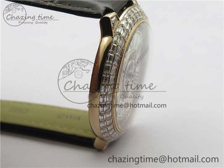 Ballon Bleu T Diamond RG Full Paved Diamonds with Roman Markers Dial on Brown Leather Strap Miyota Unique 6094