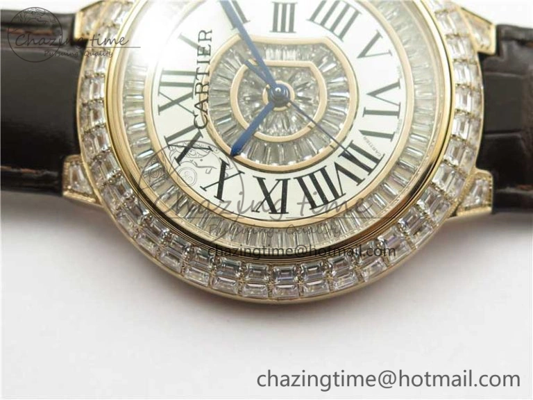 Ballon Bleu T Diamond RG Full Paved Diamonds with Roman Markers Dial on Brown Leather Strap Miyota Unique 6094