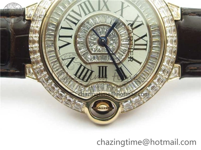 Ballon Bleu T Diamond RG Full Paved Diamonds with Roman Markers Dial on Brown Leather Strap Miyota Unique 6094