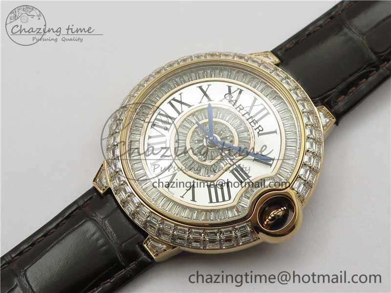 Ballon Bleu T Diamond RG Full Paved Diamonds with Roman Markers Dial on Brown Leather Strap Miyota Unique 6094