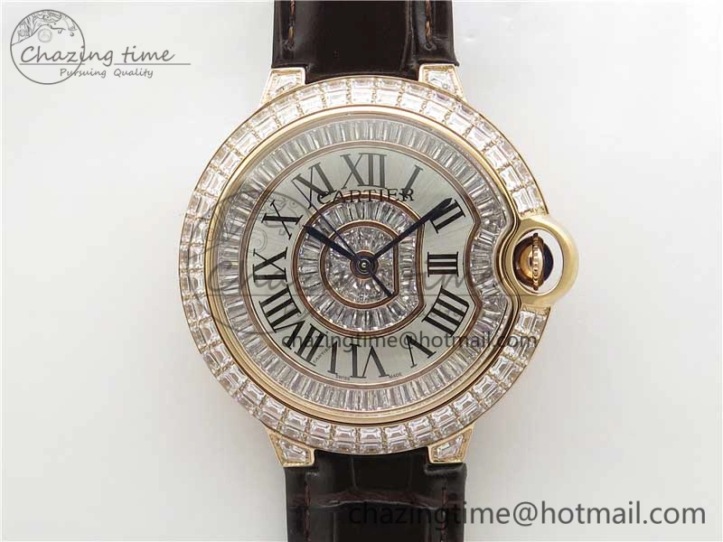 Ballon Bleu T Diamond RG Full Paved Diamonds with Roman Markers Dial on Brown Leather Strap Miyota Unique 6094
