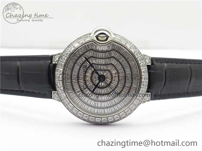 Ballon Bleu T Diamond SS Full Paved Diamonds Dial on Black Leather Strap Miyota Reliable 6090
