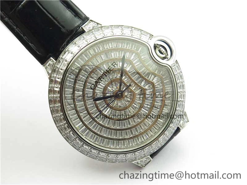 Ballon Bleu T Diamond SS Full Paved Diamonds Dial on Black Leather Strap Miyota Reliable 6090