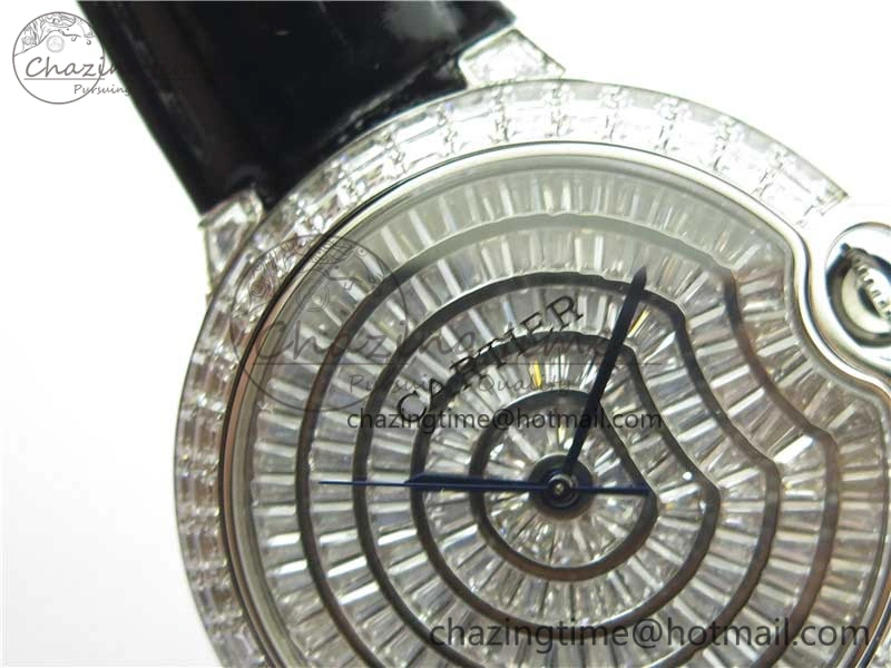Ballon Bleu T Diamond SS Full Paved Diamonds Dial on Black Leather Strap Miyota Reliable 6090