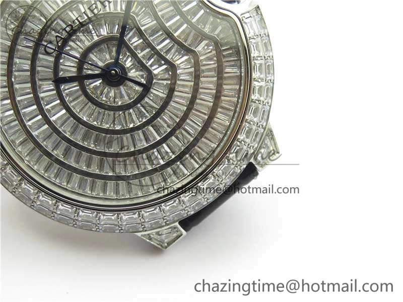 Ballon Bleu T Diamond SS Full Paved Diamonds Dial on Black Leather Strap Miyota Reliable 6090