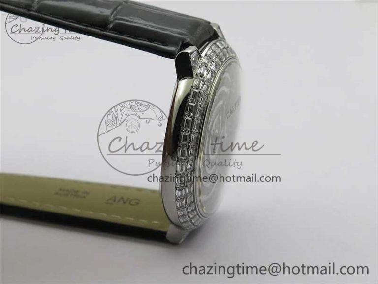 Ballon Bleu T Diamond SS Full Paved Diamonds Dial on Black Leather Strap Miyota Reliable 6090