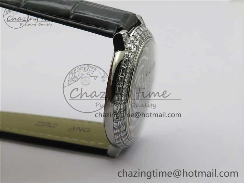 Ballon Bleu T Diamond SS Full Paved Diamonds Dial on Black Leather Strap Miyota Reliable 6090