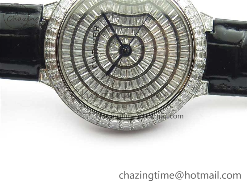 Ballon Bleu T Diamond SS Full Paved Diamonds Dial on Black Leather Strap Miyota Reliable 6090