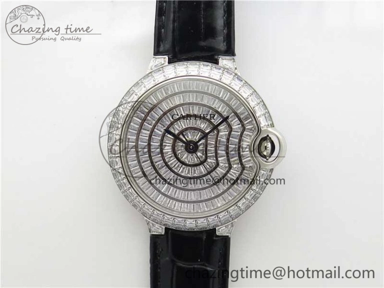 Ballon Bleu T Diamond SS Full Paved Diamonds Dial on Black Leather Strap Miyota Reliable 6090
