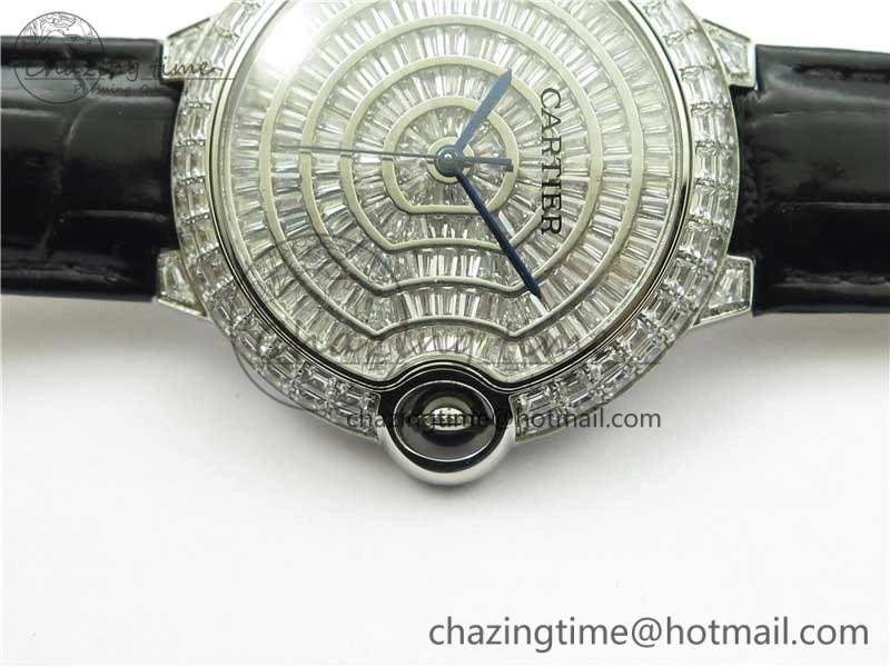 Ballon Bleu T Diamond SS Full Paved Diamonds Dial on Black Leather Strap Miyota Reliable 6090