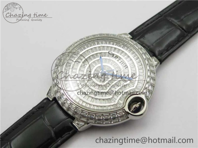 Ballon Bleu T Diamond SS Full Paved Diamonds Dial on Black Leather Strap Miyota Reliable 6090