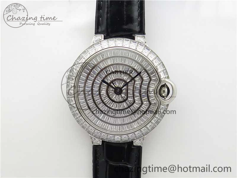 Ballon Bleu T Diamond SS Full Paved Diamonds Dial on Black Leather Strap Miyota Reliable 6090