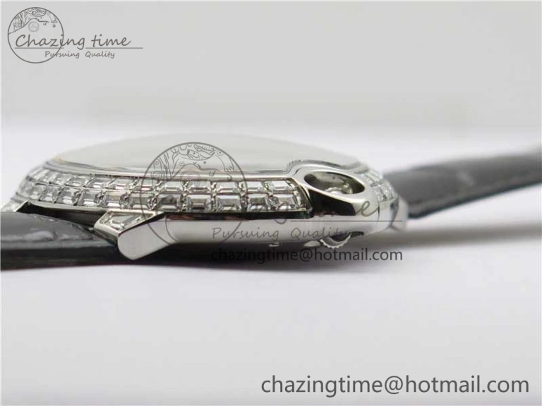 Ballon Bleu T Diamond SS Full Paved Diamonds with Roman Markers Dial on Black Leather Strap Miyota Affordable 6089