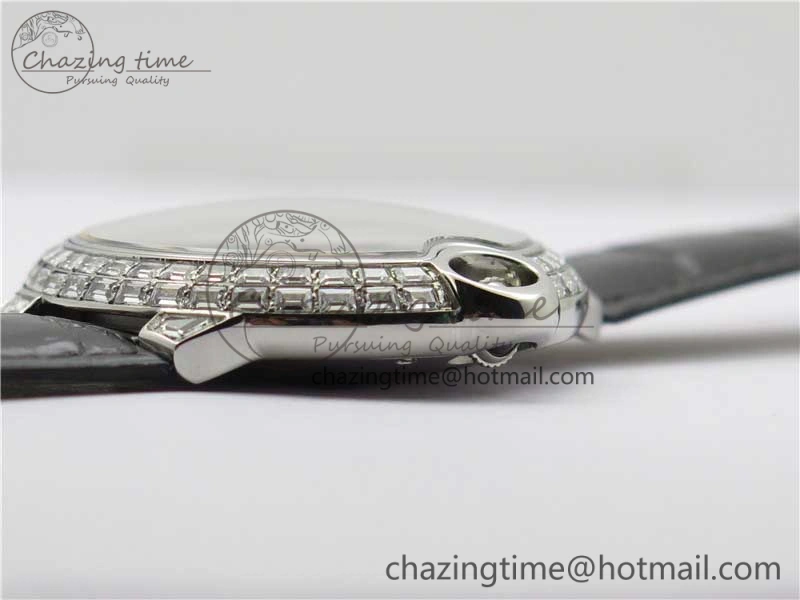 Ballon Bleu T Diamond SS Full Paved Diamonds with Roman Markers Dial on Black Leather Strap Miyota Affordable 6089
