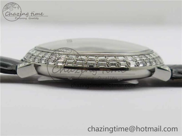 Ballon Bleu T Diamond SS Full Paved Diamonds with Roman Markers Dial on Black Leather Strap Miyota Affordable 6089