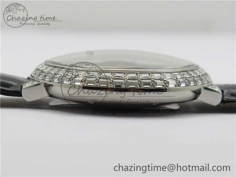 Ballon Bleu T Diamond SS Full Paved Diamonds with Roman Markers Dial on Black Leather Strap Miyota Affordable 6089