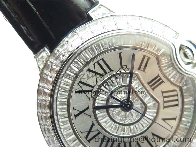 Ballon Bleu T Diamond SS Full Paved Diamonds with Roman Markers Dial on Black Leather Strap Miyota Affordable 6089