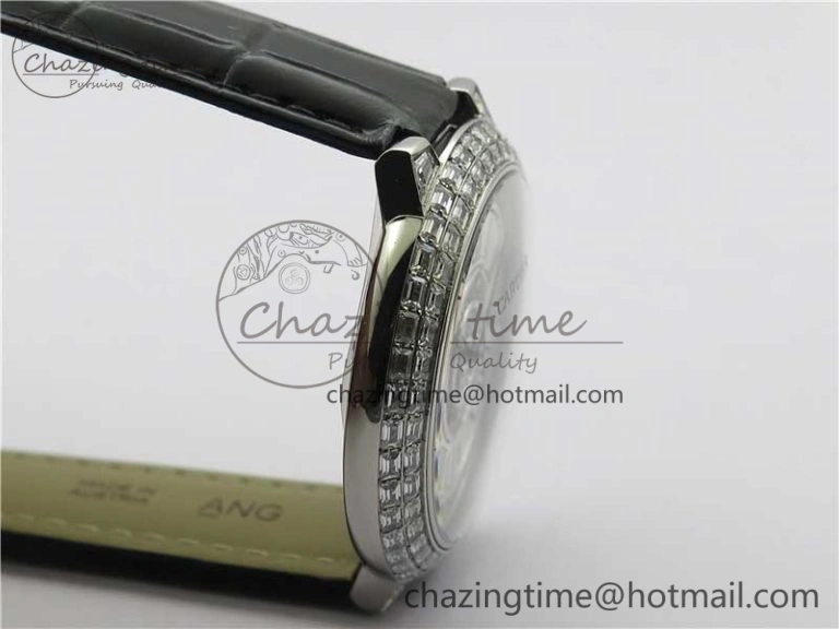 Ballon Bleu T Diamond SS Full Paved Diamonds with Roman Markers Dial on Black Leather Strap Miyota Affordable 6089